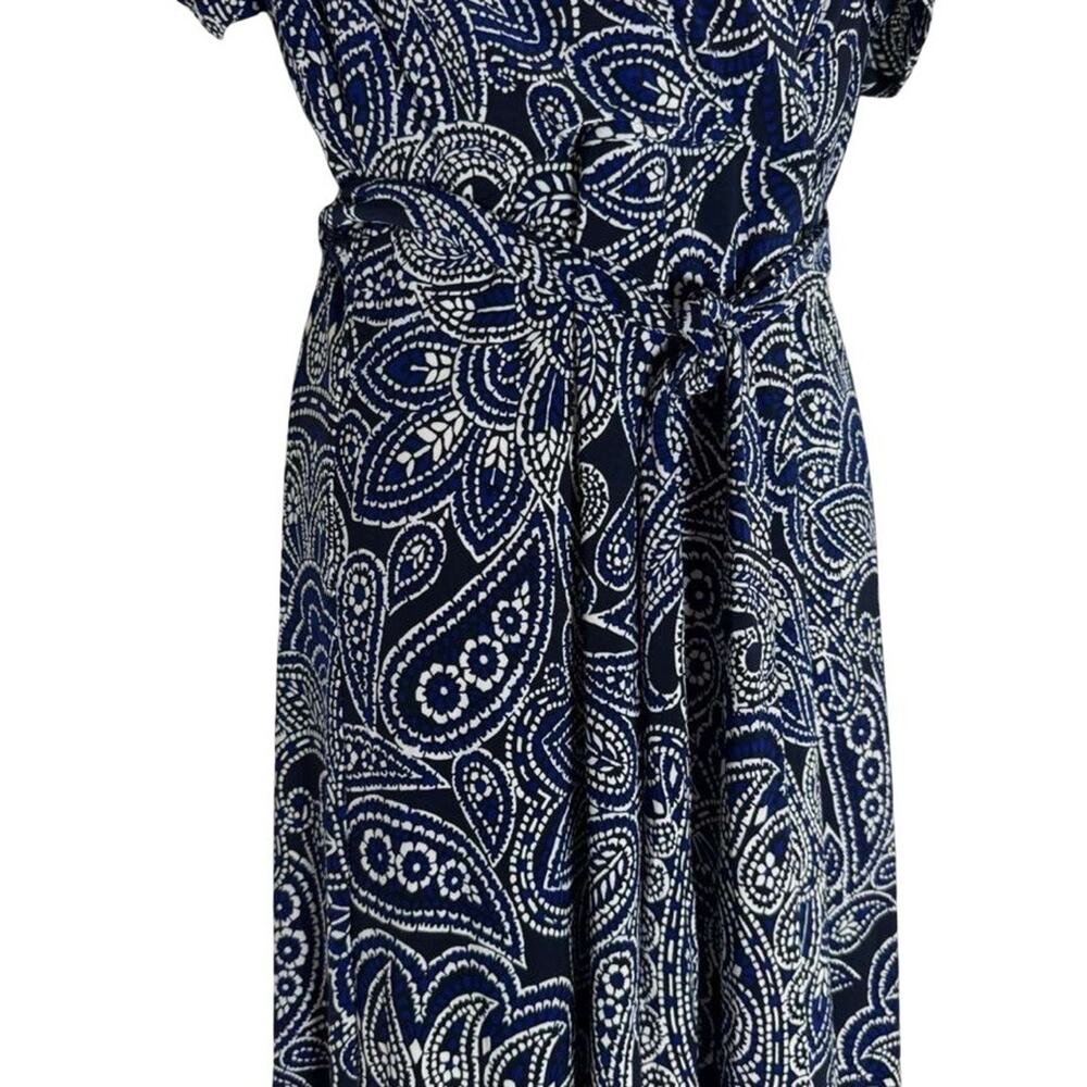 Harper Rose Womens Blue Jersey Knit Floral Wrap Look Puff Sleeve Midi Dress sz 4 - Picture 6 of 16
